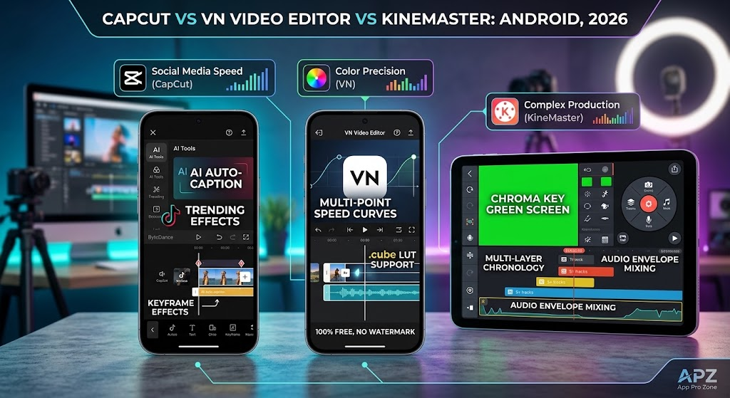 CapCut vs VN Video Editor vs KineMaster